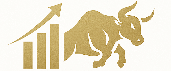 “Market Maharaj logo featuring a royal crown and bullish stock market elements in a modern minimal design.”